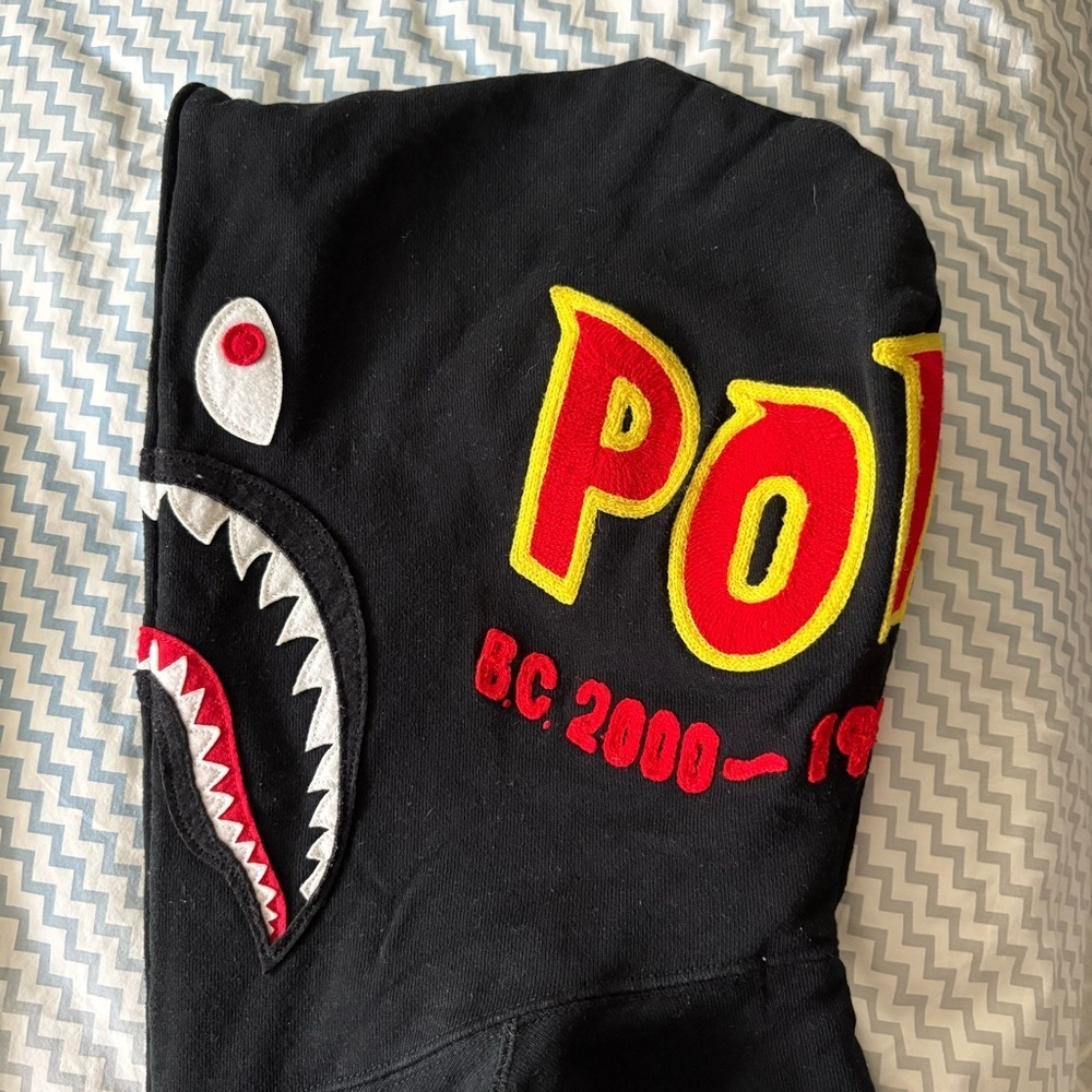 BAPE sz XS Black Full Zip Vest Shark Hoodie Fleece Bathing Ape Japan PONR